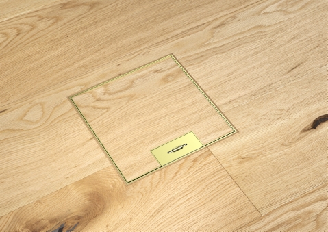 Bodenbündige, eckige Kassette in einem Holzboden